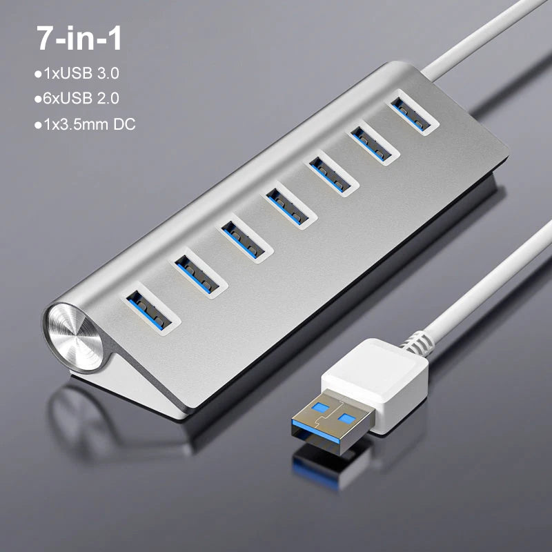 7 Ports Aluminum Alloy USB 3.0 HUB 5Gbps High Speed USB Docking Station USB HUB USB Splitter For Computer Laptop Macbook Pro