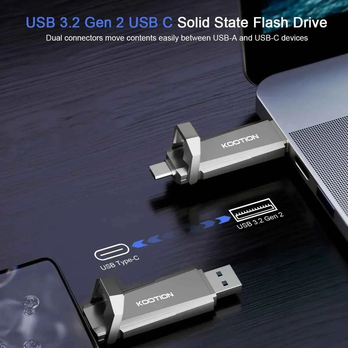 KOOTION U52 Type C USB 3.2 External Solid State Flash Drive 1TB 512GB 256GB Portable Pendrive for PC Laptop iPhone 16 Tablet