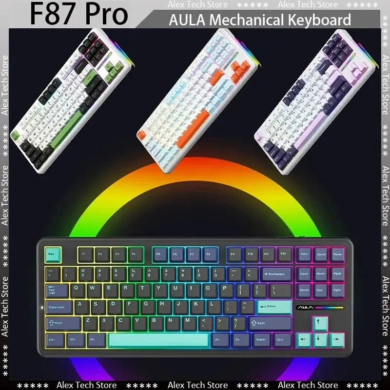 AULA F87 Pro Mechanical Keyboard 2.4g/Usb/Bluetooth Tri Mode Wireless 87 Key Rgb Pbt Gasket 5 Layer Silencing Full Key No Impact - WinSupport Tech