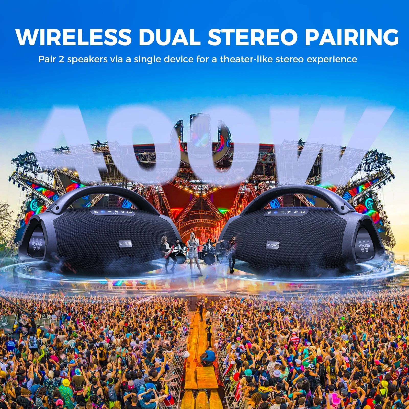 W-KING D20 Portable Bluetooth Speakers,200W RMS Massive Bass Party Boombox IPX7 Waterproof Speaker Large,Outdoor Speaker,BT5.4