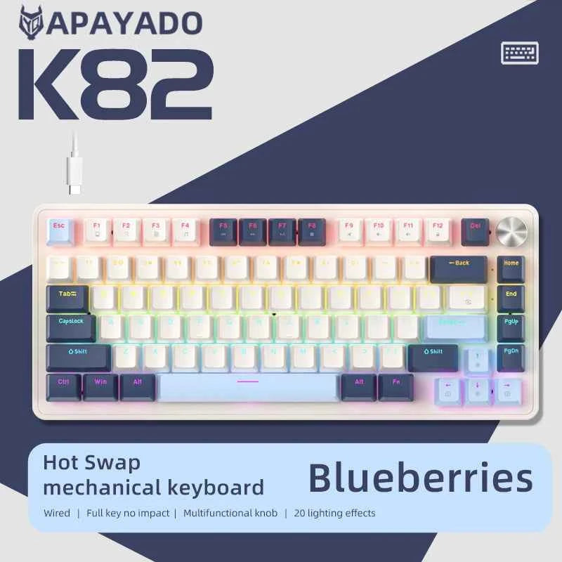 APAYADO K82, 75% Mechanical Keyboard Wired with Media Knob, Hot-Swap, ABS Cap Transparent Character Backlighting
