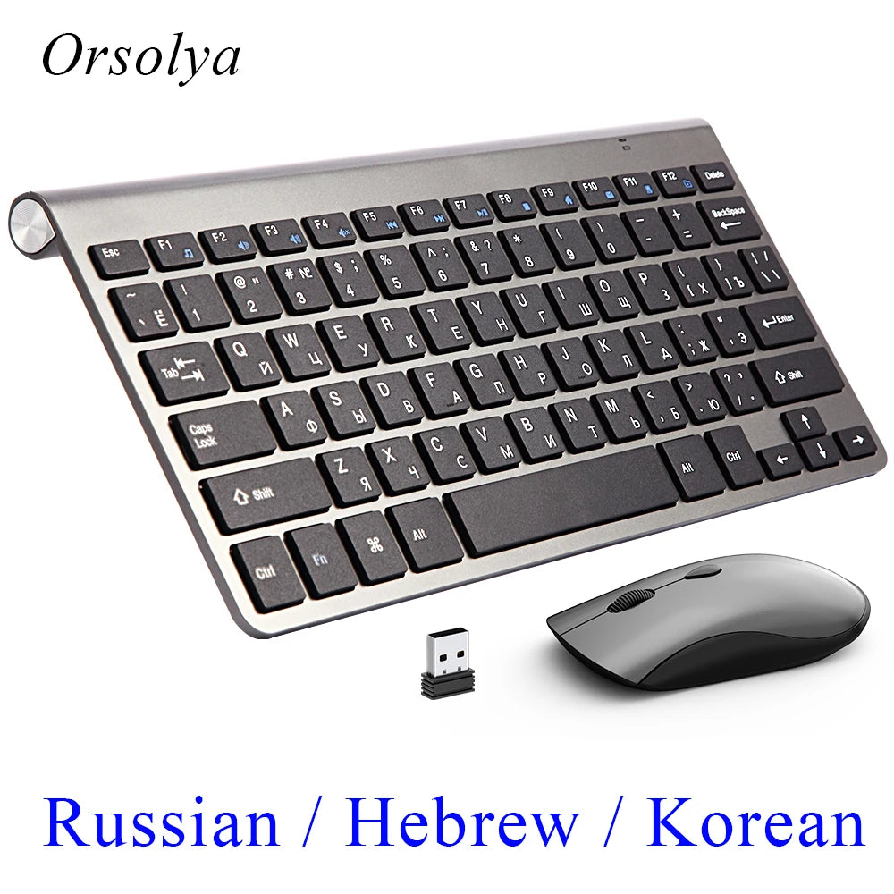 Mini Wireless Keyboard and Mouse 2.4G Protable Silent Mice Russian Korean Hebrew US Keyboard Kit for Laptop Mac PC TV Box