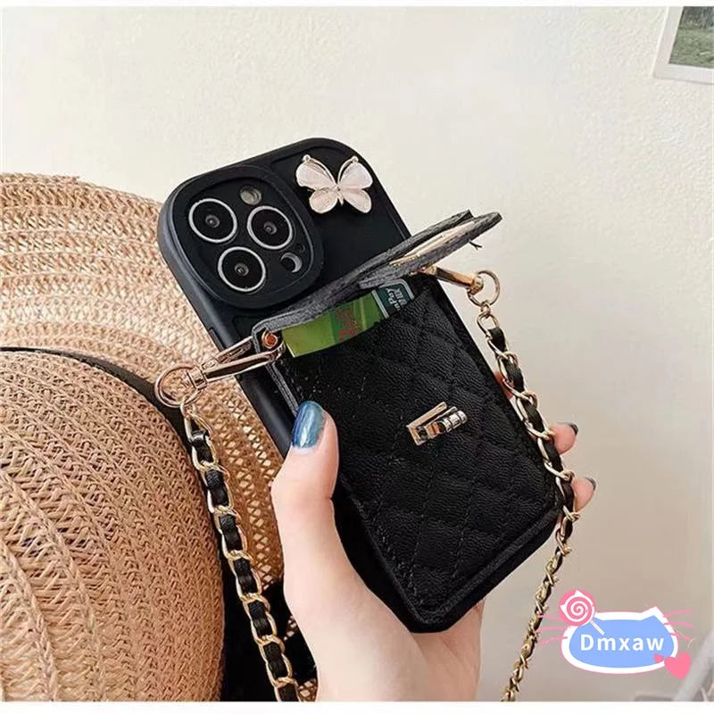 For Samsung Galaxy S23 S22 S21 Plus Ultra FE M32 F22 M31 Prime F41 F23 M23 F62 M62 Wallet Butterfly Case + Braided Long Lanyard