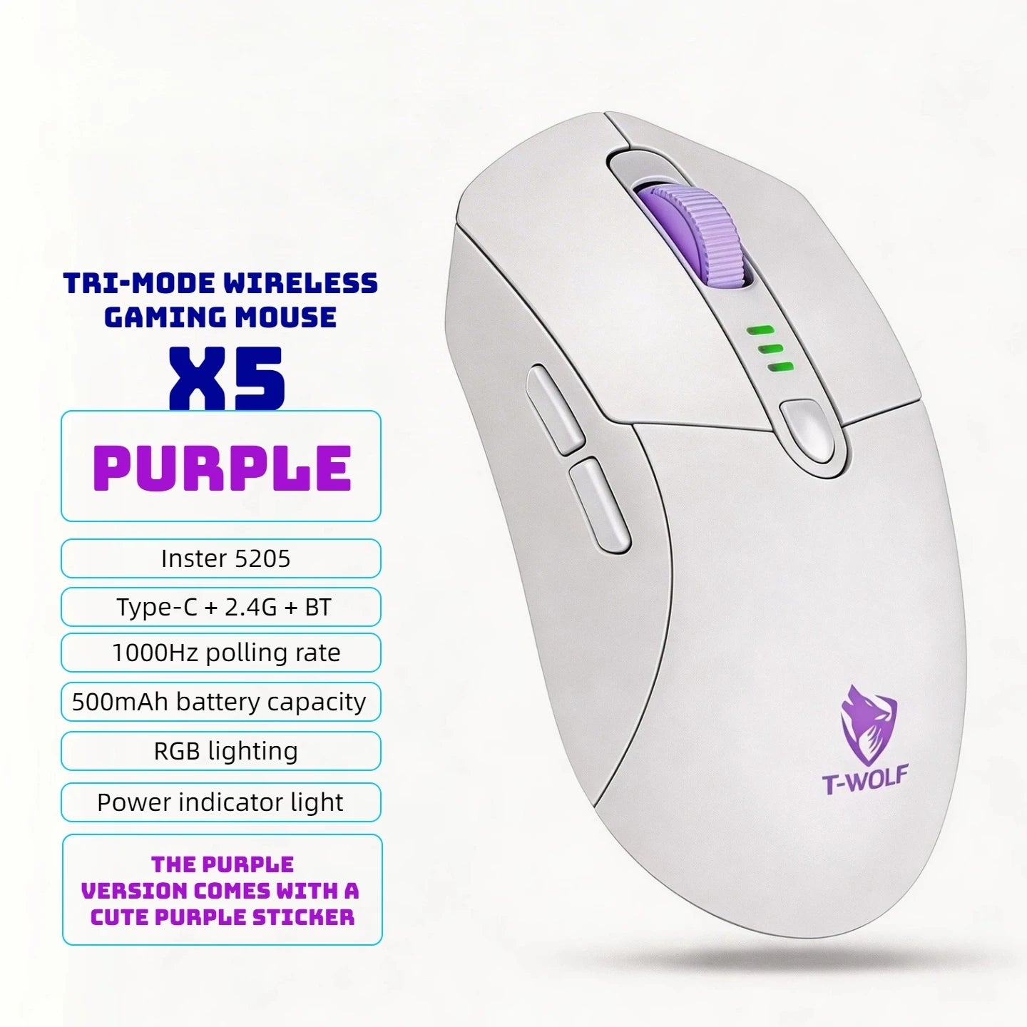 Tri-mode Wireless Gaming Mouse RGB 1000Hz Rechargeable Ergonomic Bluetooth Mouse with Battery Display for PC Mac