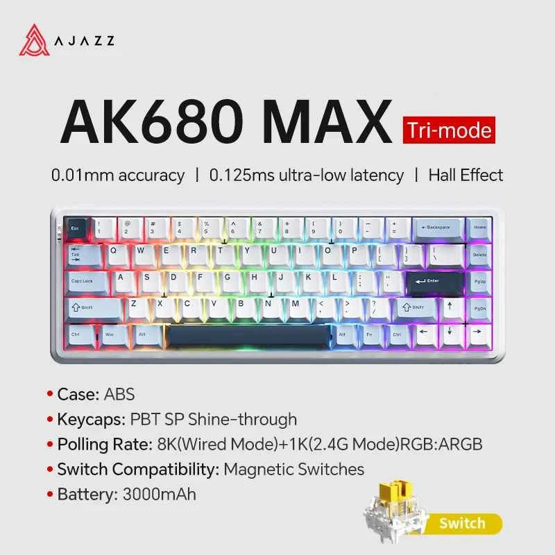 AJAZZ AK680 MAX Magnetic Switch Mechanical Keyboard 60% Rapid Trigger 0.01mm 8K/1K Return 68 keys Gaming Keybaord