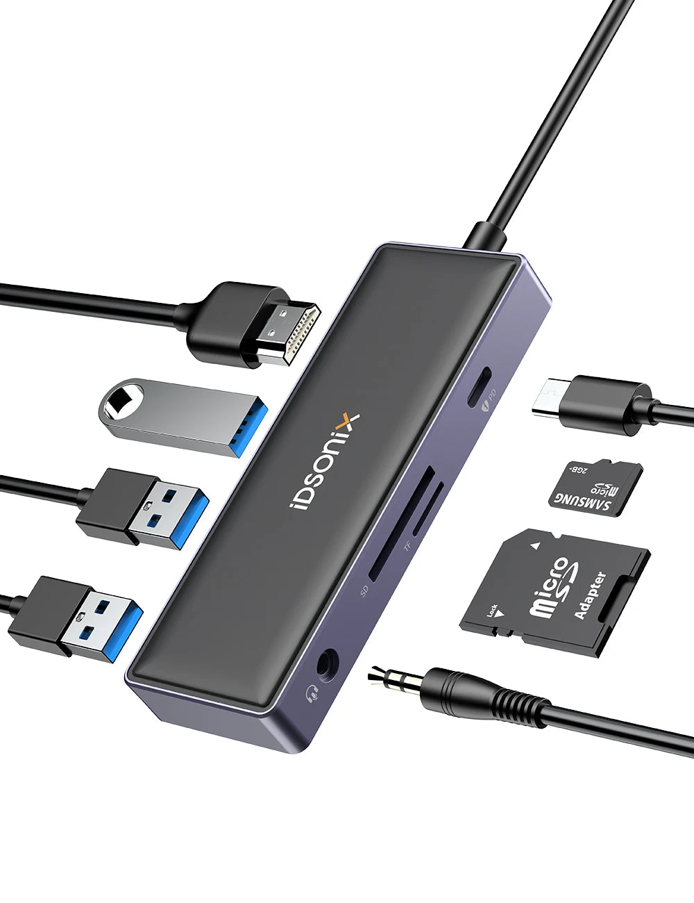 iDsonix Type C USB 3.0 HUB 15 in 1 Docking Station Multiport Adapter with HDMI 4K@60Hz PD100W Gigabit Ethernet SD/TF Card Reader