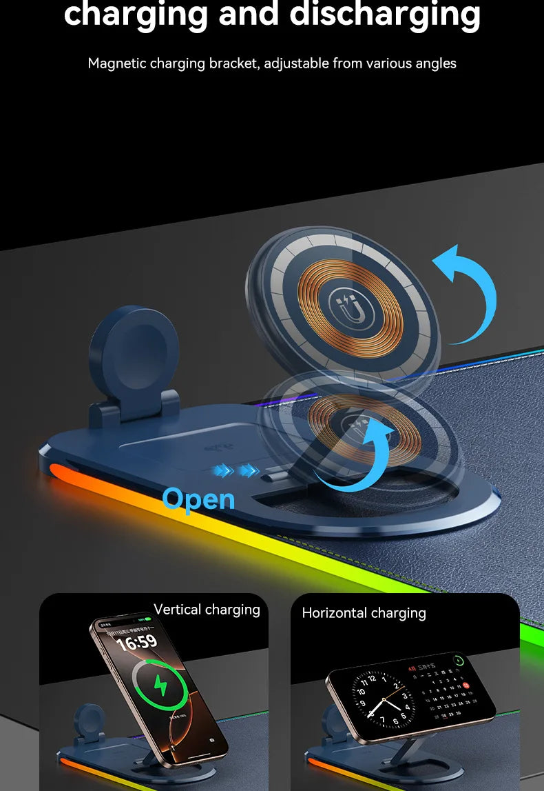 15W 3 in 1 Wireless Charging Mouse Pad Customized Desk Pad Fantasy Glowing Game Pad Rubber Cloth Mouse Pad Super Large Mat