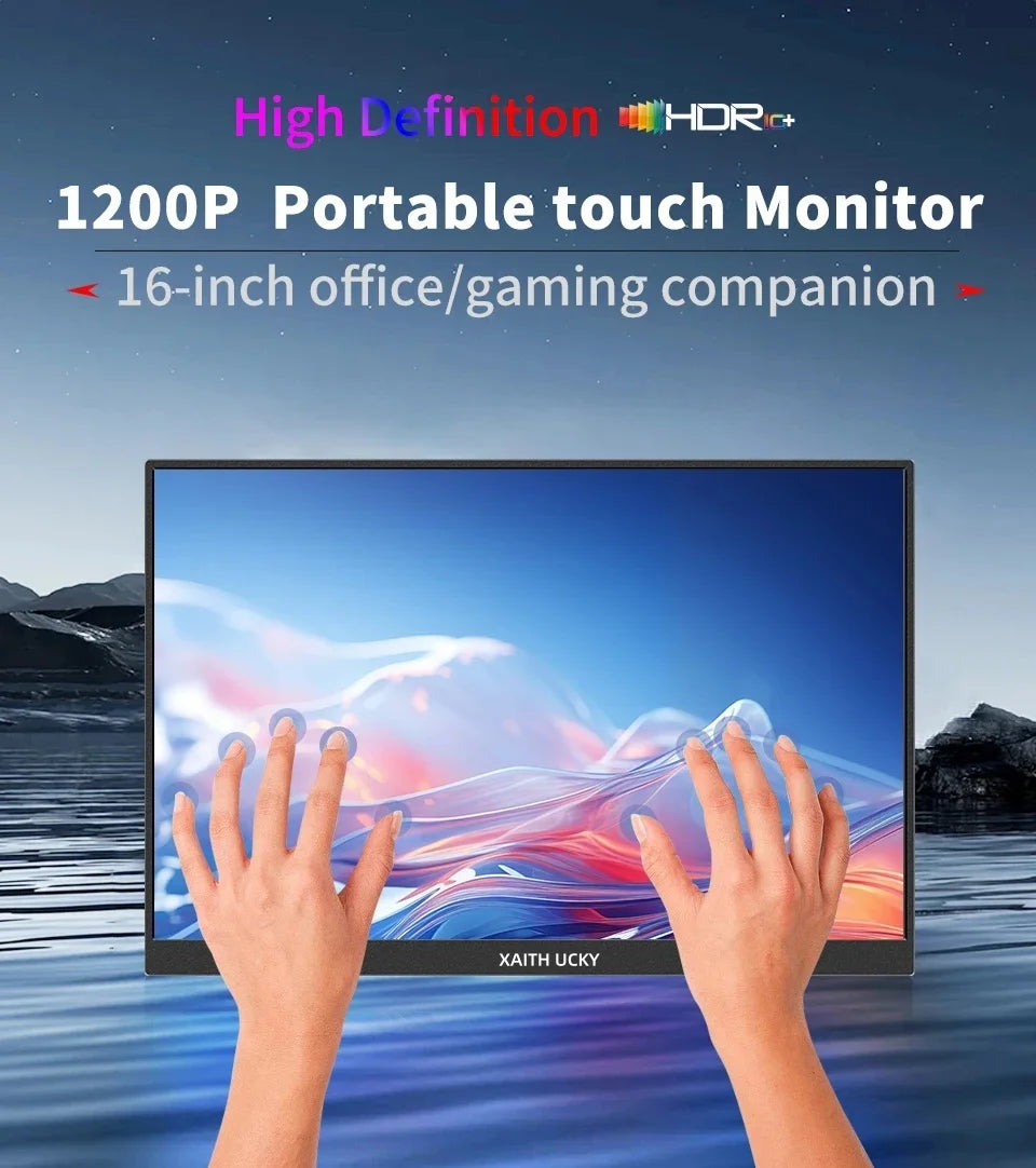 16-Inch Portable Touch Monitor, 1200P HDR 16:10, Non-Touch Optional, External Second Screen for Xbox, PS4/5, Switch, Phone, PC,
