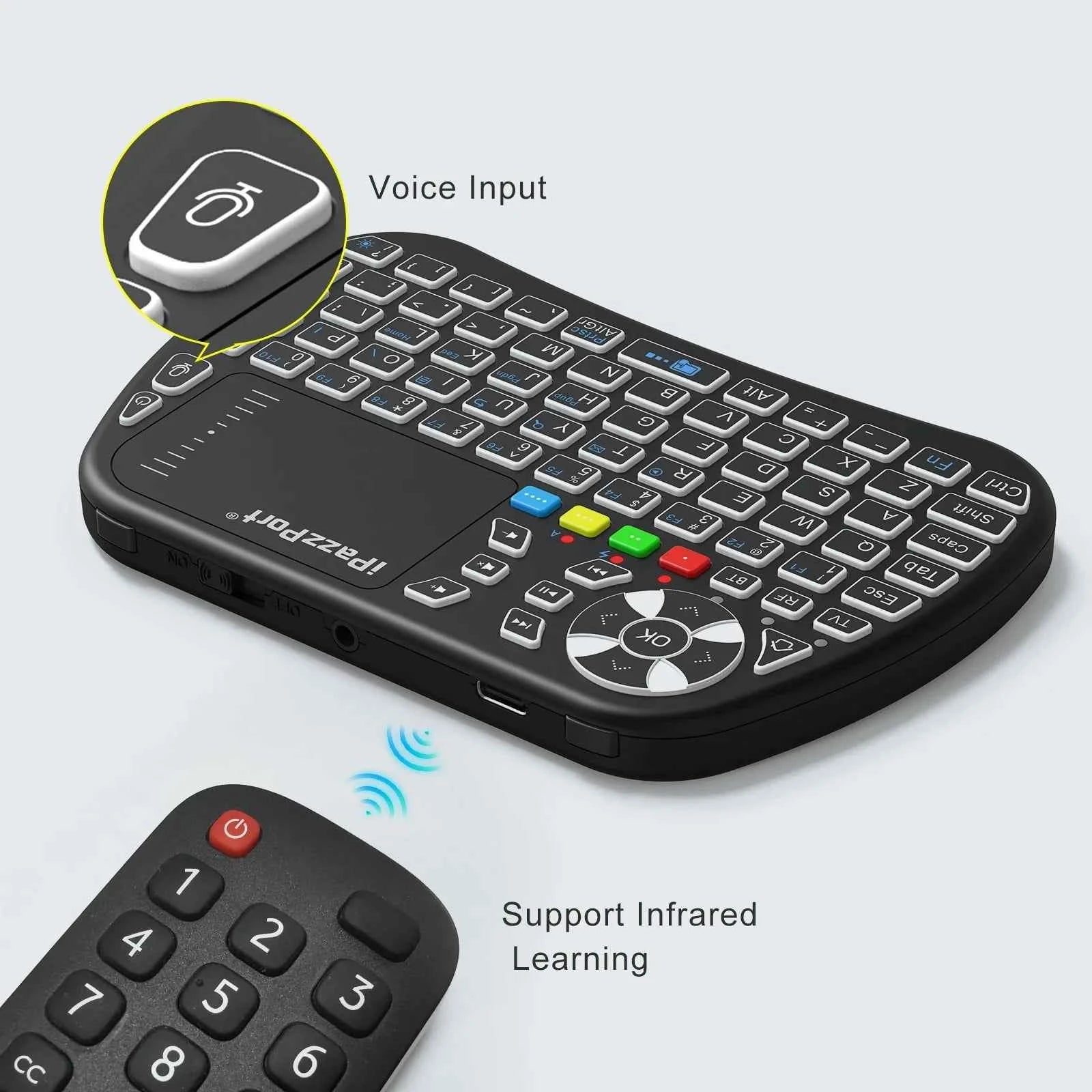 iPazzPort Bluetooth mini Keyboard with Touchpad,2.4Ghz , Backlight, Rechargeable, Compatible with Smart TV, Android TV Box, PC
