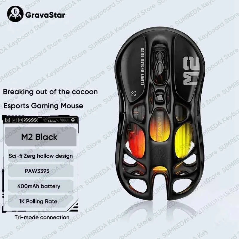 GravaStar M1 M2 Wireless Magnesium Alloy Gaming mouse PAW3395 4K 26000DPI bluetooth 2.4G wired Hollow design Gamer Mouse Gifts