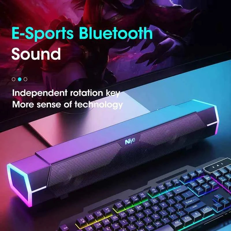 Niye V18 4D Computer Soundbar Speaker – USB Powered Bluetooth 5.3 Stereo with RGB Lights