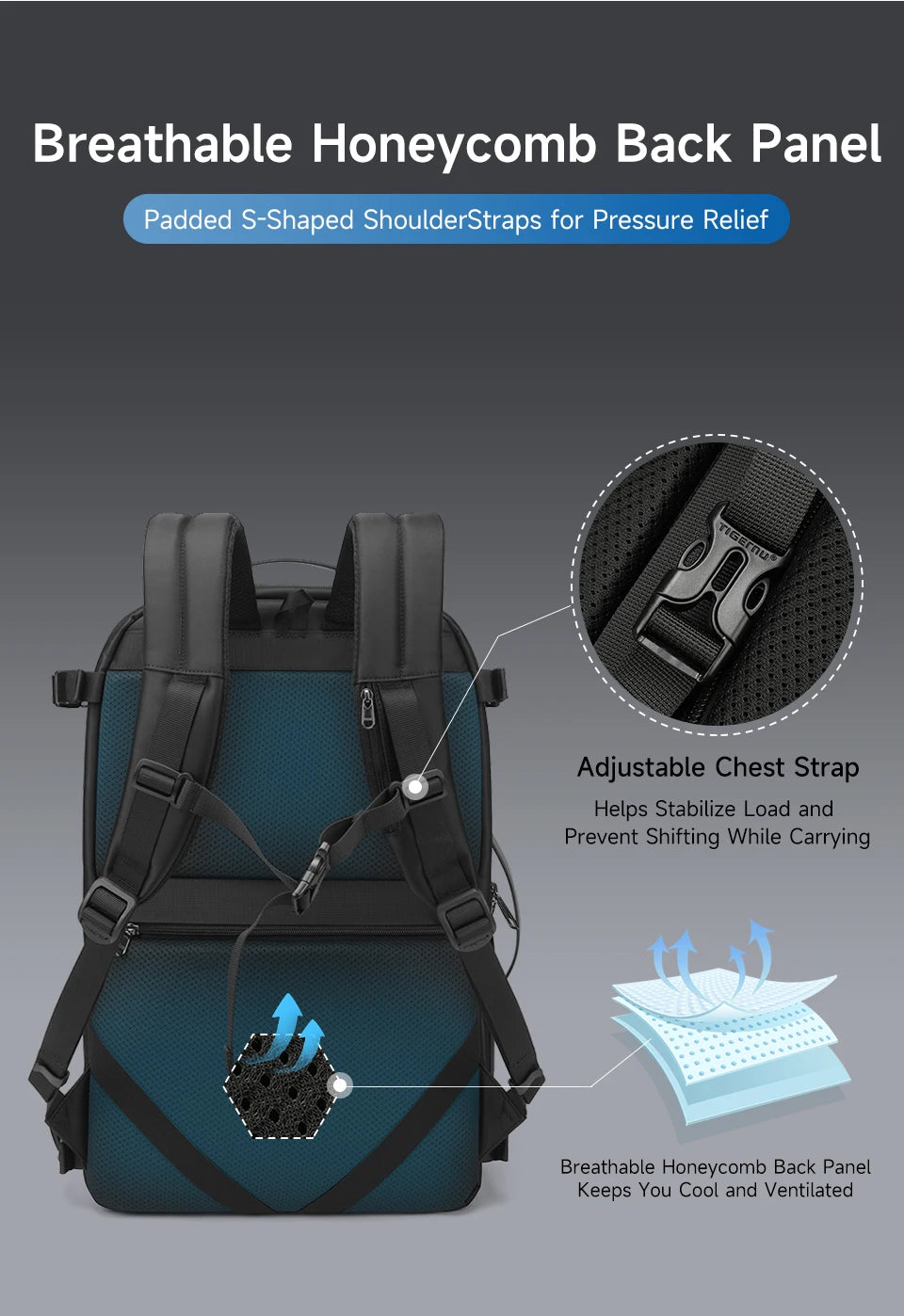 Tigernu Vacuum Compression Backpack Men Women Expandable Travel Backpacks Luggage With USB Large Capacity For 17 Laptop Back