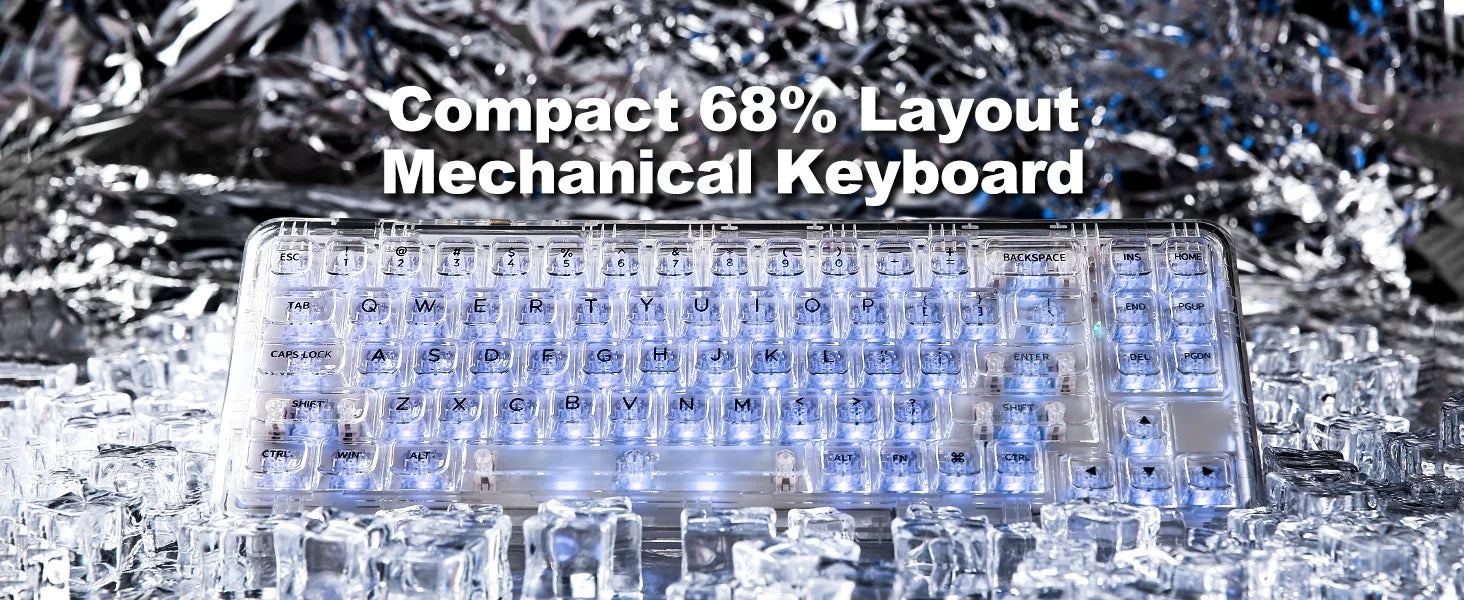YUNZII X71 68% Layout Wireless BT/2.4G/USB-C Gasket Hot-Swap Transparent RGB Mechanical Gaming Keyboard with Clear Keycaps
