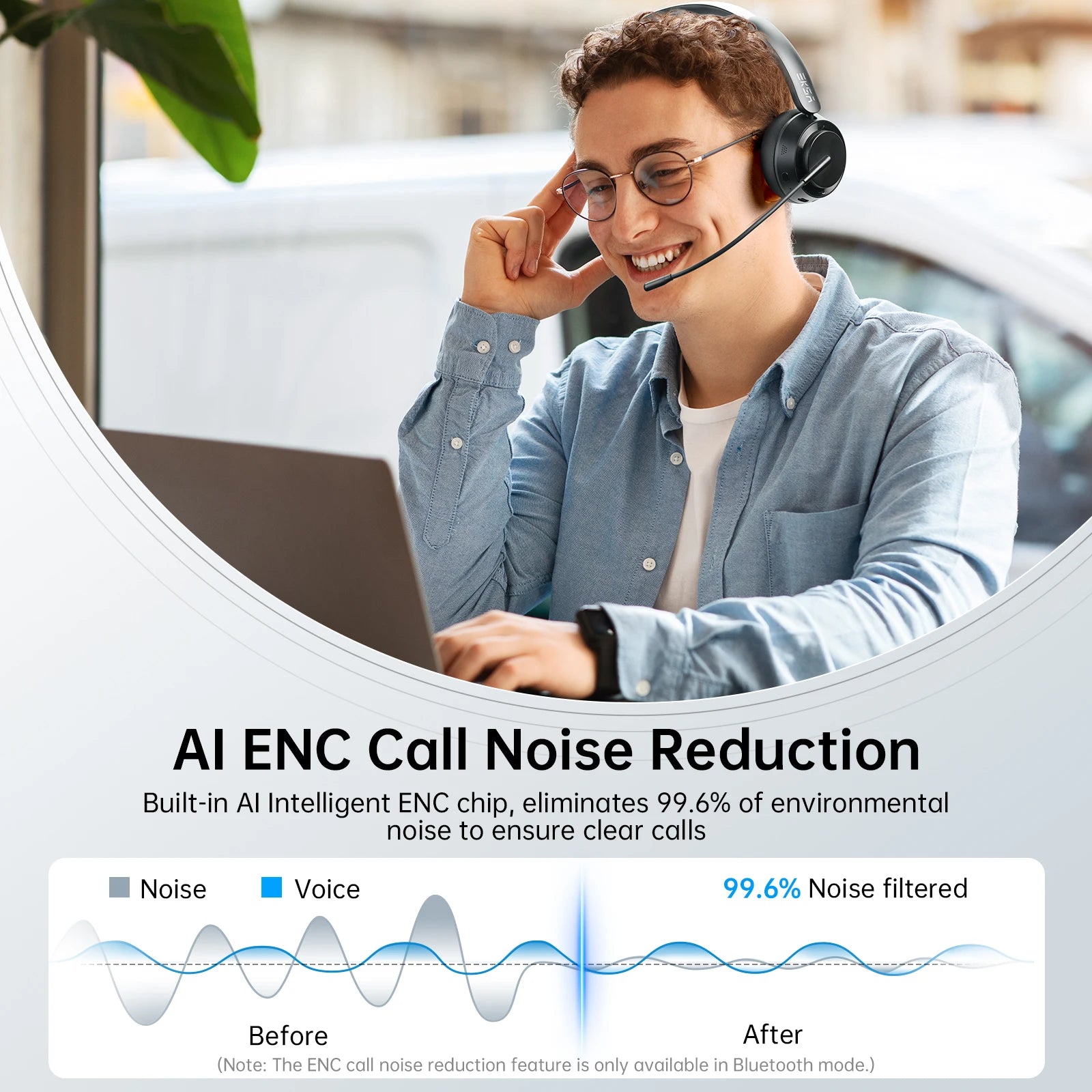 EKSA H35 Bluetooth 5.4 Headset for Office, Ultra-light Foldable Wireless Headphones with ENC Noise Cancelling Microphone