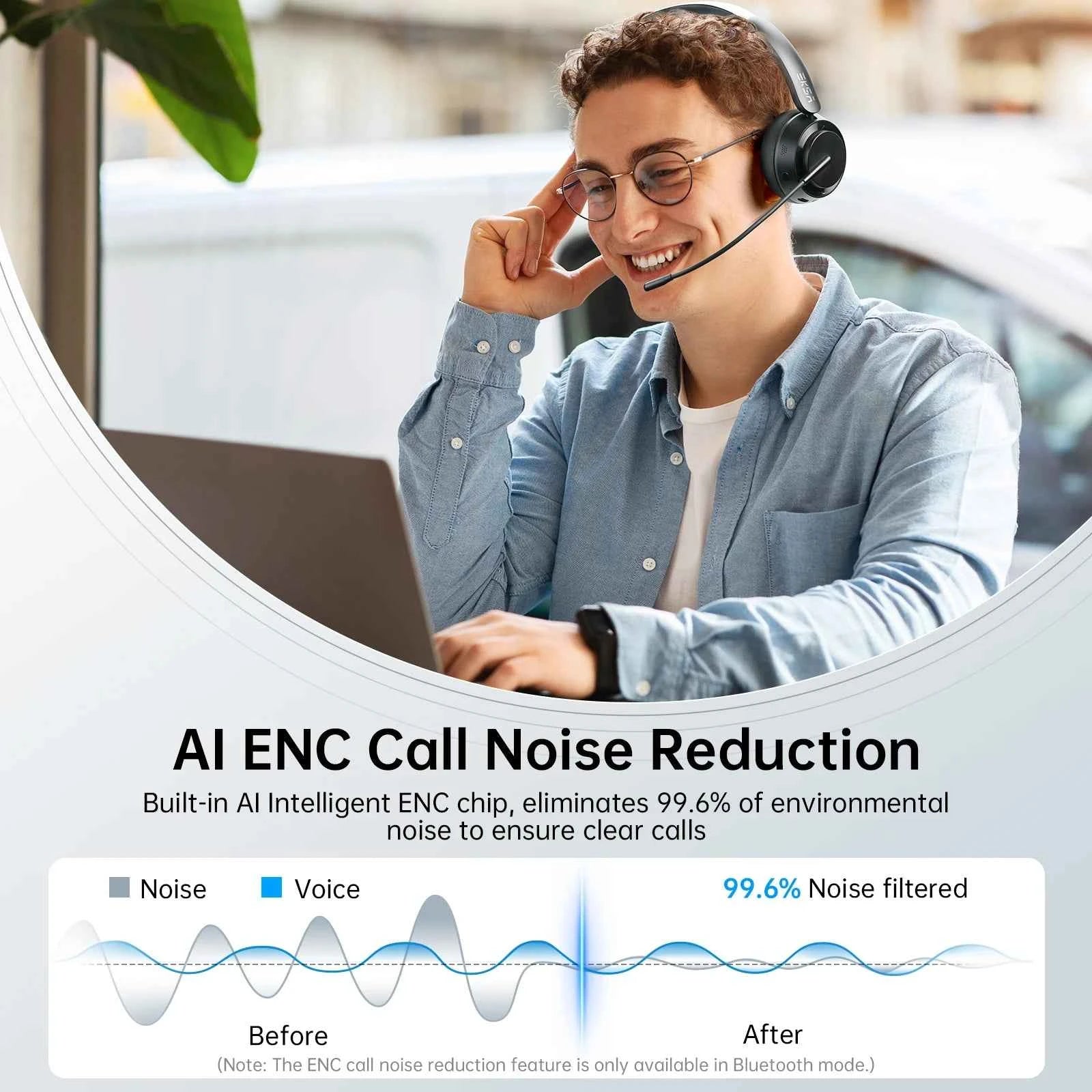 EKSA H35 Bluetooth 5.4 Headset for Office, Ultra-light Foldable Wireless Headphones with ENC Noise Cancelling Microphone