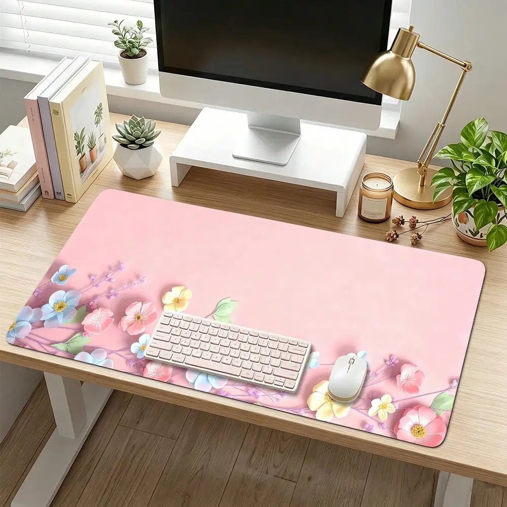 1pc, 31.50 X 11.81 Pink Floral Blossom Large Waterproof Mouse Pad, Antislip Desk Protector For Keyboard, Mouse, Smooth For Gaming, Desk Accessory, For Home