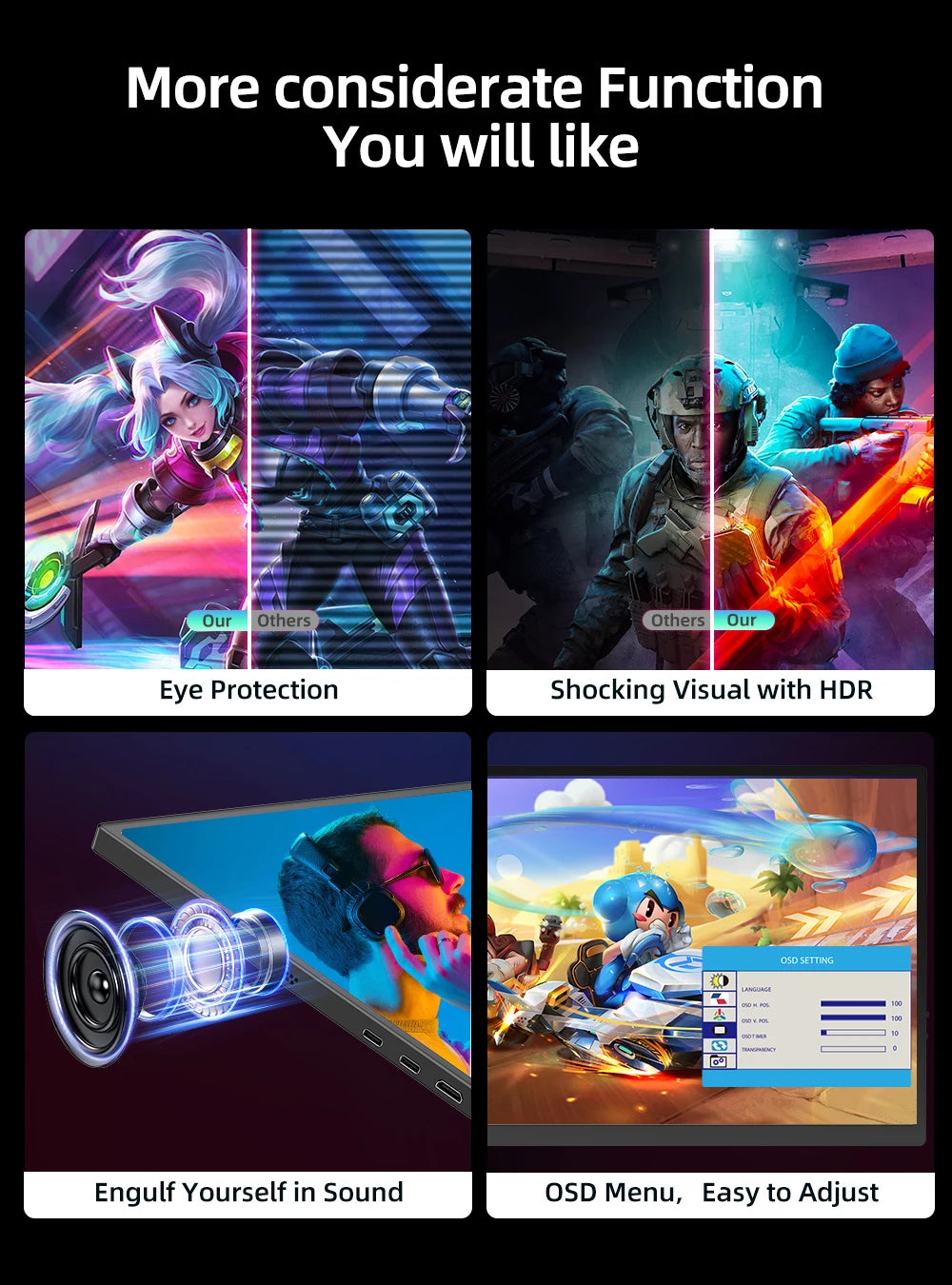 UPERFECT FHD UGame T7 Touchscreen 120Hz Gaming Monitor For PS5 Switch Steam Decks XBOX Laptop PC With HDMI TYPE C HDR IPS Screen