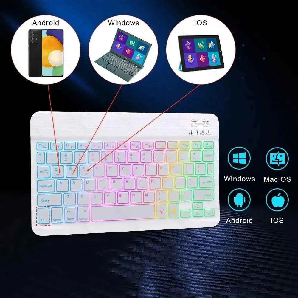 Mini Backlit RGB Bluetooth Wireless Keyboard 2.4G Mouse For Tablet Cell Phone Windows Android iOS Ultra Light Slim iPad Keyboard
