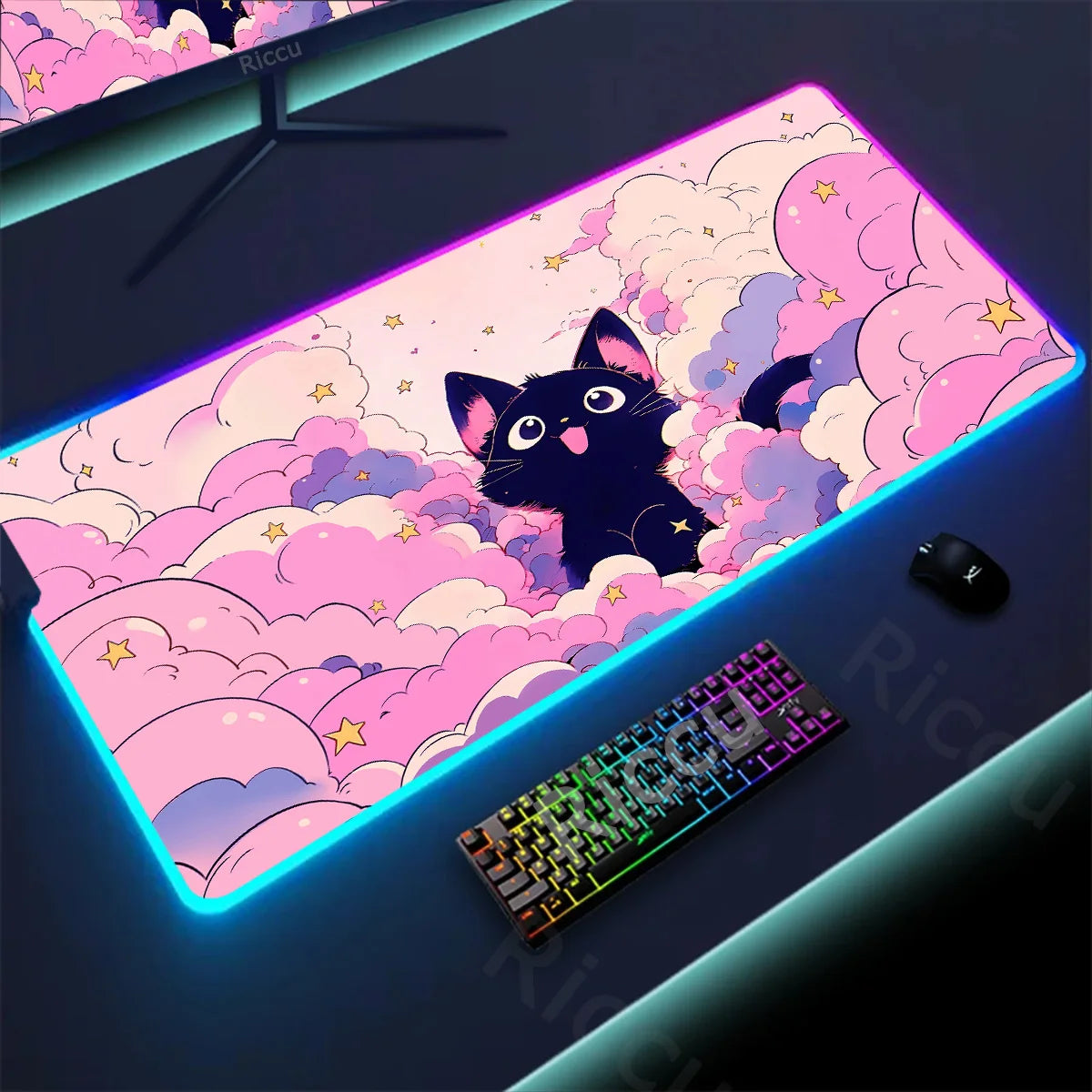 RGB Mousepad Pink Cloud Cat Cartoon Deskmat LED Backlight Gaming Keyboard Rug Computer Office Accessories Kawaii Anime Mouse Pad - WinSupport Tech
