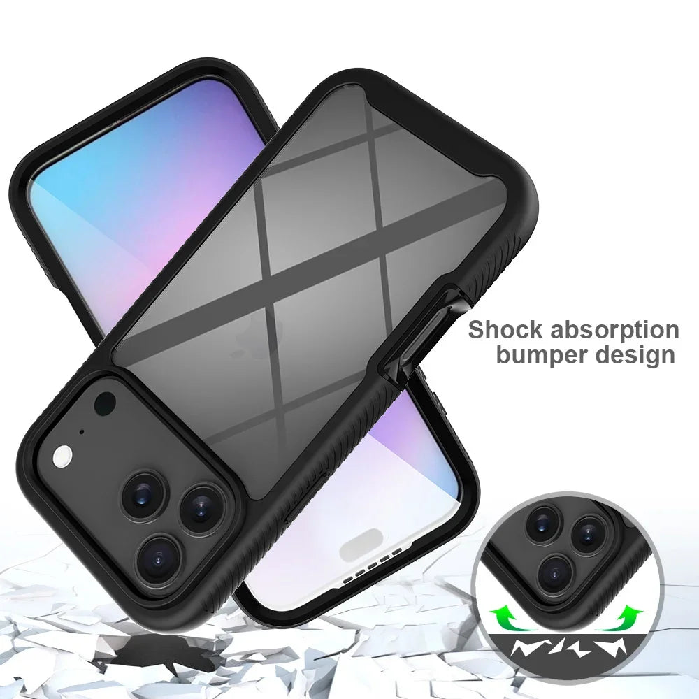 360 Full Body Protection Armor Clear Phone Case For iPhone 17 16 15 14 13 Pro Max Air 16e Plus Front Screen Shockproof Cover