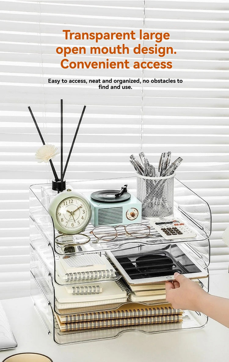 Transparent document storage rack, desktop storage rack, office book table storage box, organizer box