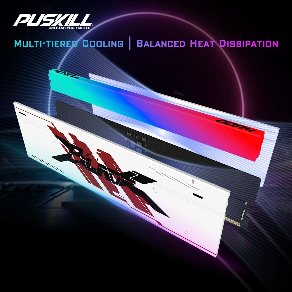 PUSKILL RGB DDR4 Memoria RAM  3600MHz 3200MHz 8GB 16GB  DIMM Desktop Gaming Memory - WinSupport Tech