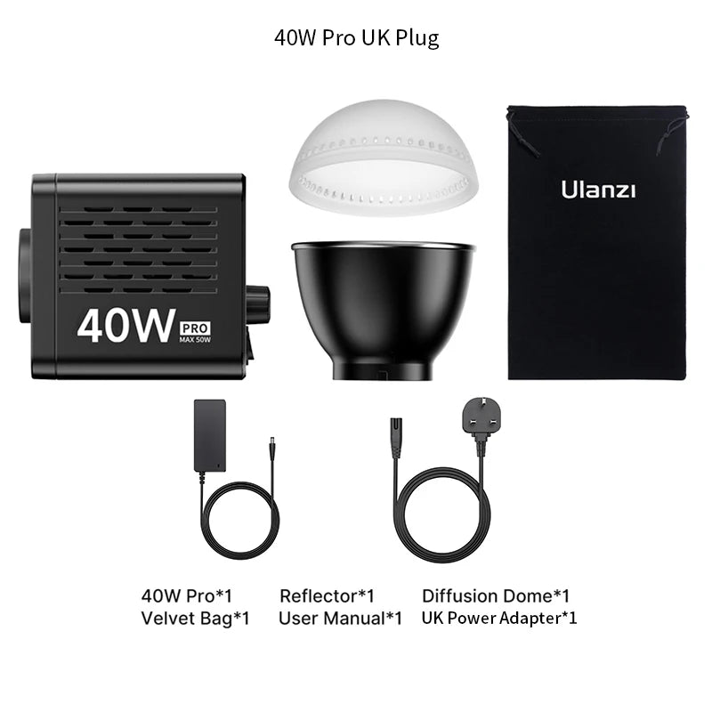 Ulanzi L023 40W pro Video Light Mini Bowens Mount Bi-color 2500-6500K with 3400mAh COB Light for Photography