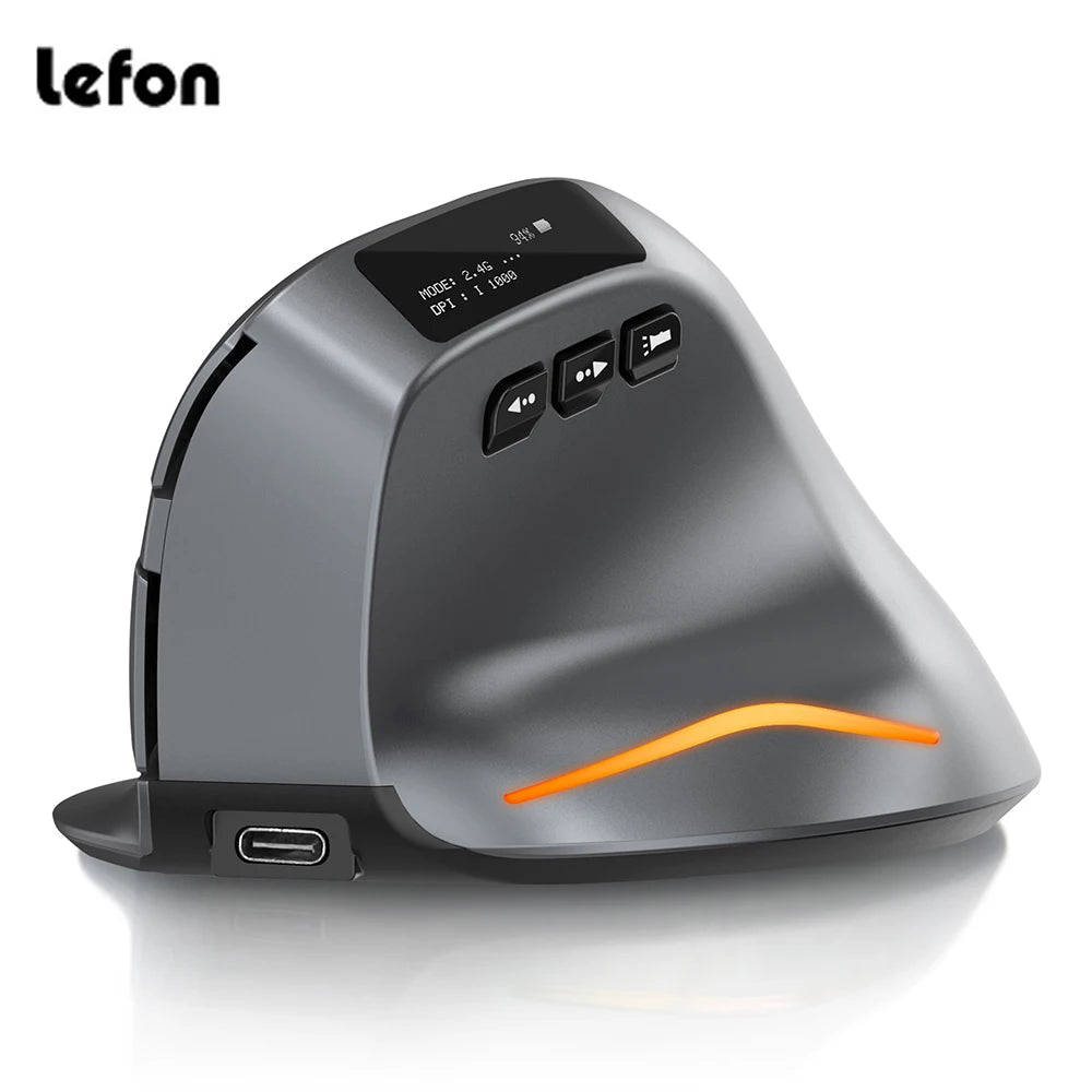 Lefon F26C Vertical Wireless Mouse, Ergonomic Bluetooth Optical Gaming Mouse with OLED Display, Rechargeable for PC Laptop