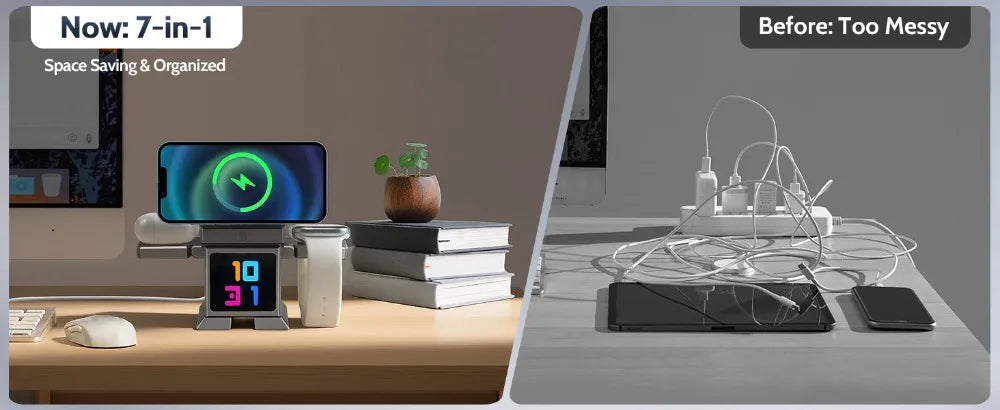 7 in 1 Wireless Charger Qi2.2 Certified 25W Magnetic Fast Charging Station Bluetooth Speaker for iPhone 17~12 iWatch Airpods Pro