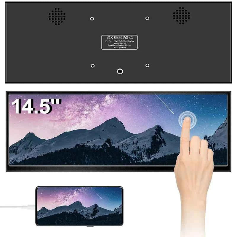 12.3/14.5-Inch Ultra-Wide Touchscreen Monitor – 1920×720 FHD IPS, Type-C, 60Hz, 8-Bit Color Depth