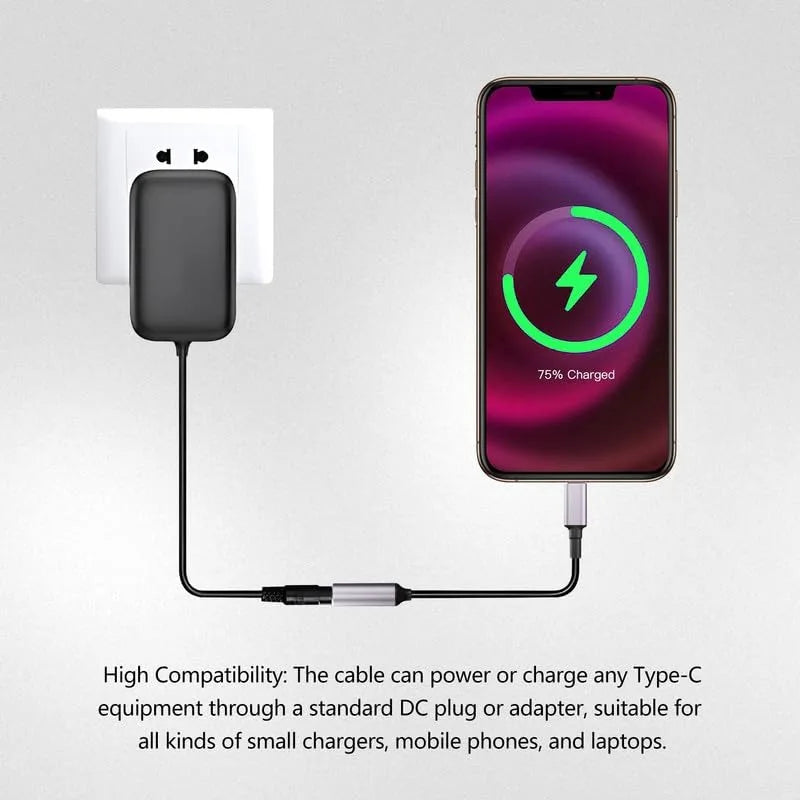 PD100W Square Jack to USB Type-C Converter Charging Cable Compatible with Lenovo Power Adapter for Laptops Mobile Phones Tablets