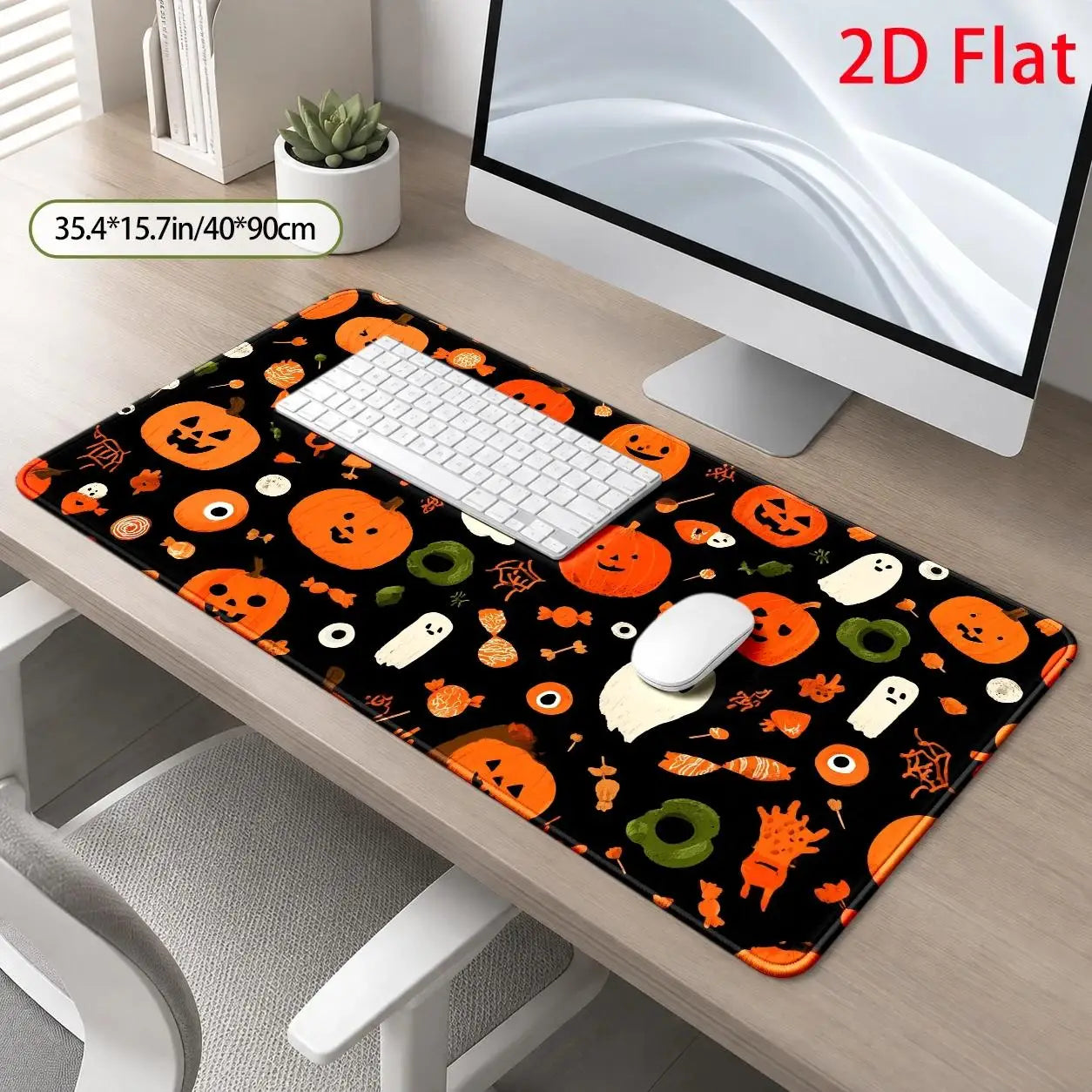 Large Spooky Pumpkins & Ghosts Mouse Pad - Stain-Resistant Suitable for Home Office & Gaming Desk Mat, Machine Washable Durable Compatible for PC, Computer