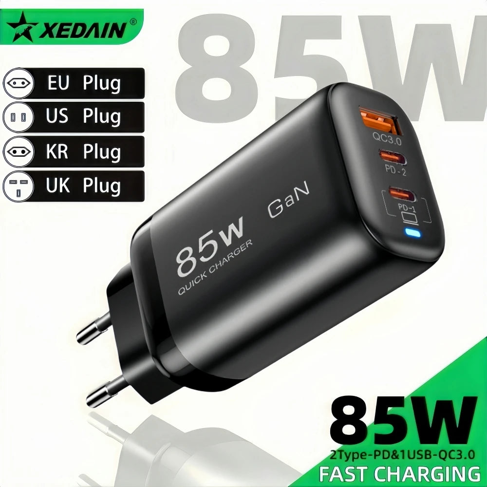 Real 85W GaN Type C Charger USB QC3.0 For Laptop Ipad PPS PD 65W Fast Charge For Samsung Xiaomi iPhone 6-16 Pro Max mobile Phone