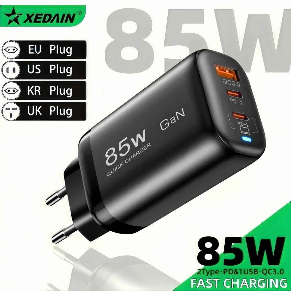 Real 85W GaN Type C Charger USB QC3.0 For Laptop Ipad PPS PD 65W Fast Charge For Samsung Xiaomi iPhone 6-16 Pro Max mobile Phone