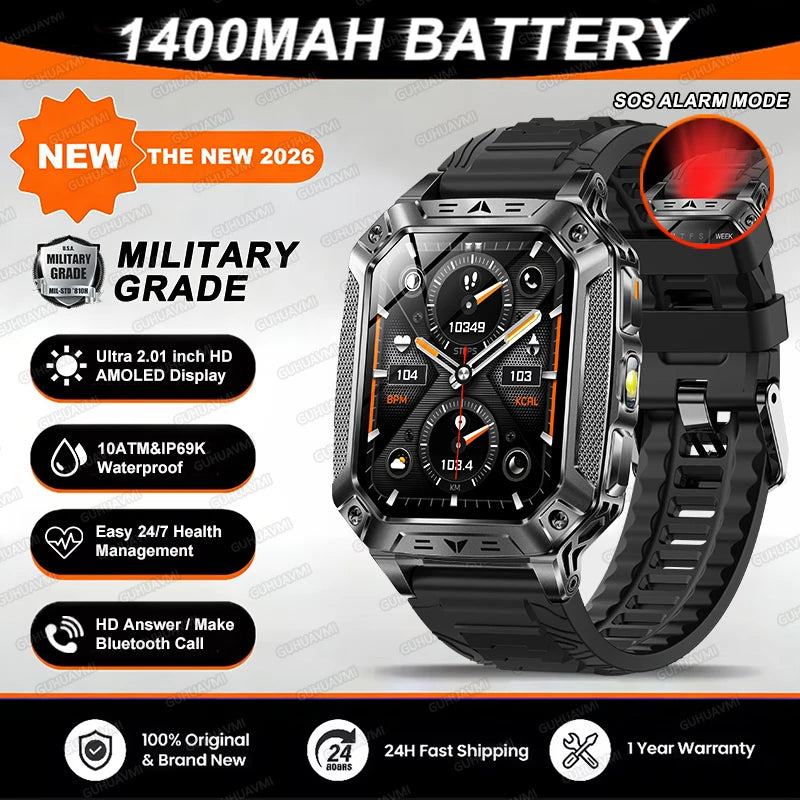 TANK Ultra 2026 1400mAh Military GPS Smart Watch Men 200Day Standby Rugged Tactical Watch 10ATM Diving SOS Satellite Alert Clock