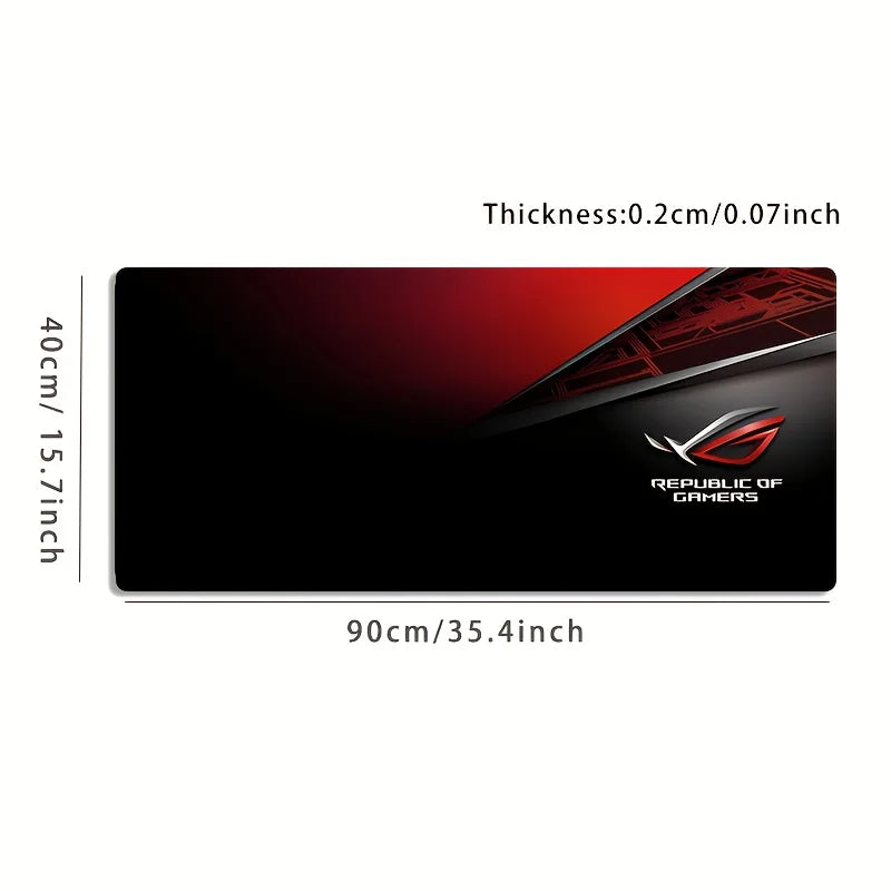 1pc Large Gaming Mouse Pad with Red Black ROG Design Non-Slip Durable Rubber Keyboard Mat for PC Office Decor XXL Desk Accessory