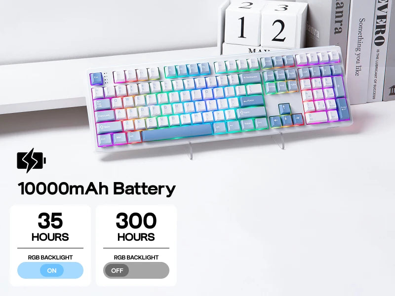 EPOMAKER TH108 100% Full Size Gasket Wired/BT/2.4Ghz Wireless NKRO Mechanical Gaming Keyboard 10000mAh Battery RGB Backlit