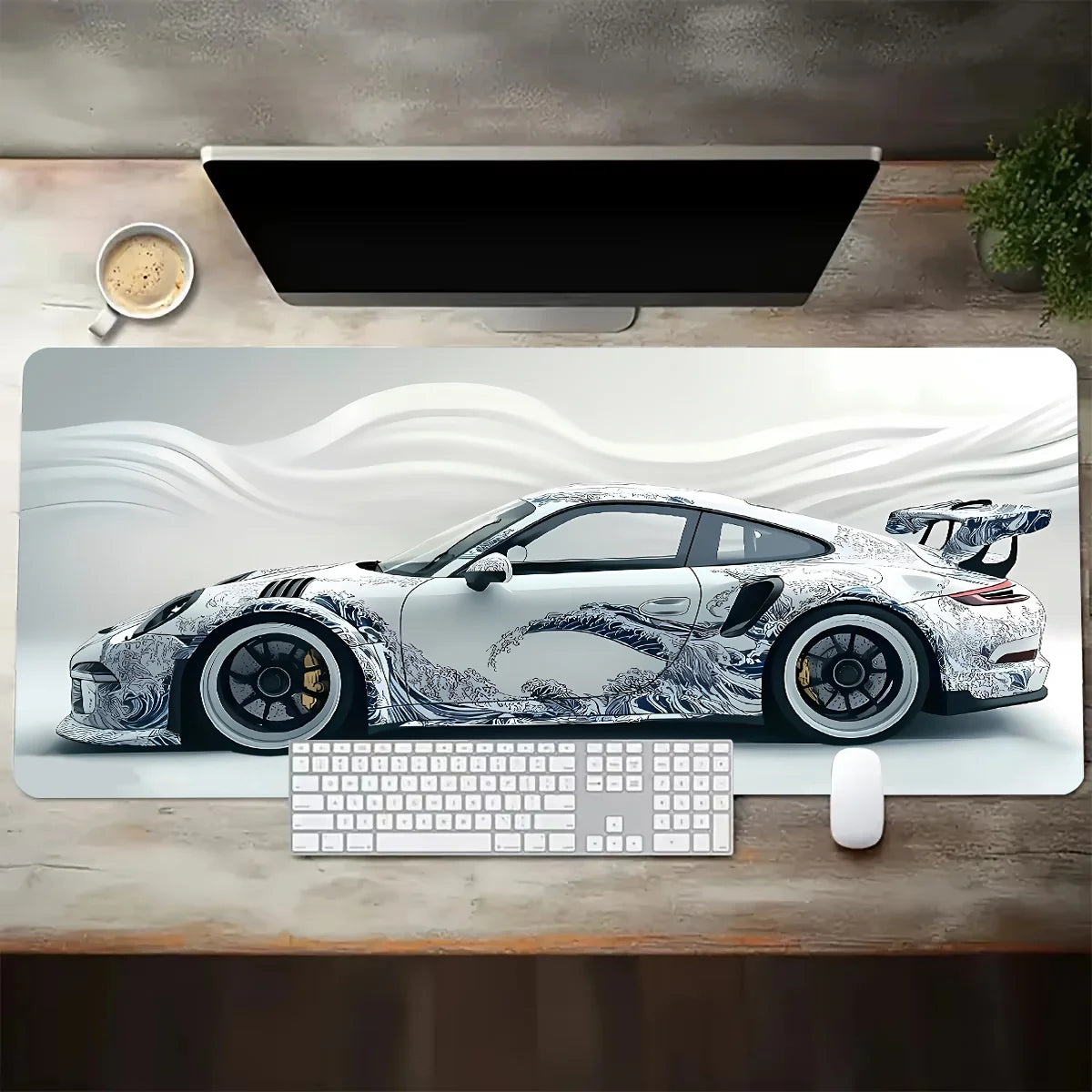 Large White Sports Car Design Gaming Mouse Pad Anti-Slip Rubber Base Extended Desk Mat for Gamer Office Use Computer Accessories - WinSupport Tech