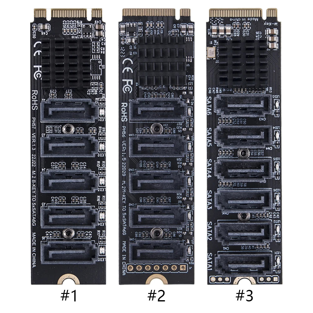 M.2 MKEY PCI-E Expansion Card 5/6 Port Adapter Card M.2 To SATA 3.0 Converter 6Gpbs SATA3.0 Adapter Support PM Function