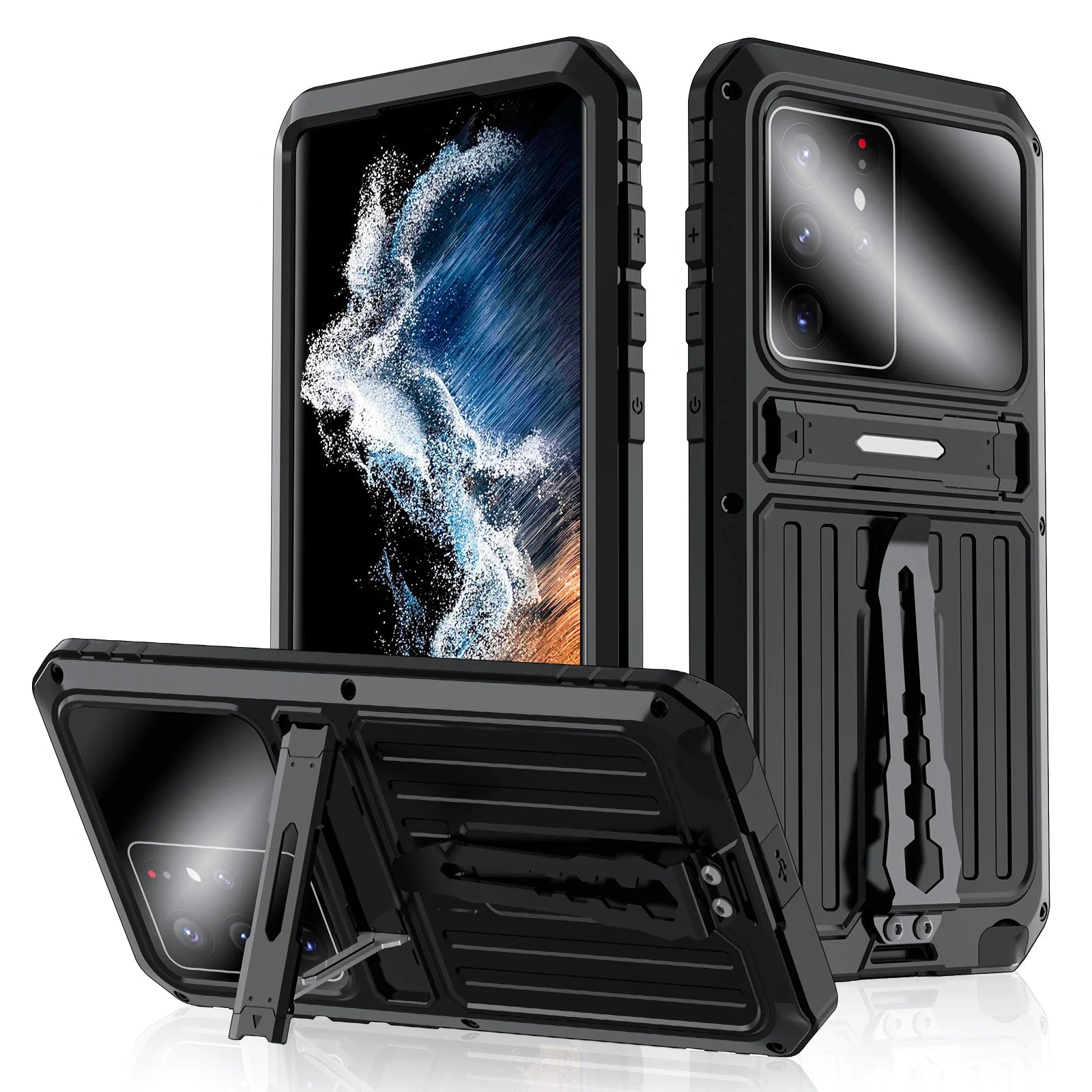 for Samsung Galaxy S22 S21 Ultra Aluminum Metal Case with Screen Protector Heavy Duty Dustproof Dropproof Shockproof Metal Case