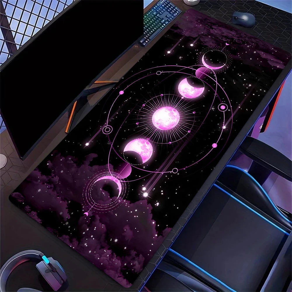 Golden Solar System Planet Pattern Mouse Pad, Large Stitched Edge Mouse Pad, XXL Keyboard Pad, Computer Desktop Accessories