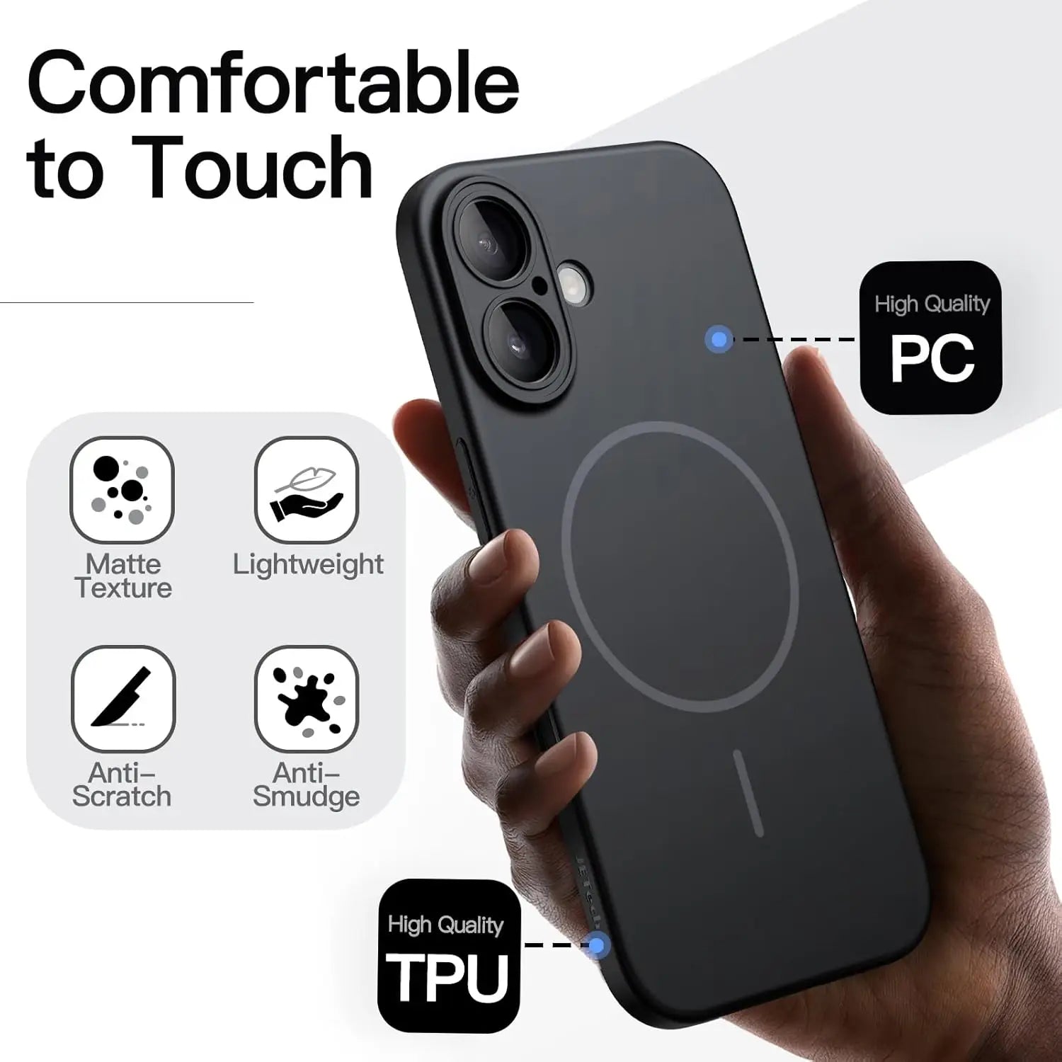 Ultra-Slim Magnetic Case for iPhone 16 6.1-Inch, Compatible with MagSafe, Full Camera Protection, Matte Finish
