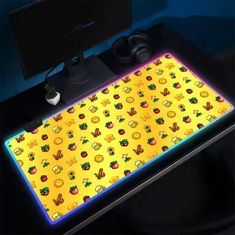 Super Farmer S-STARDEW VALLEY Mouse Pad Anime Gaming Mouse Pad LED Table Pads Backlit Rubber Desktop XXL Mousepad RGB Desk Mats