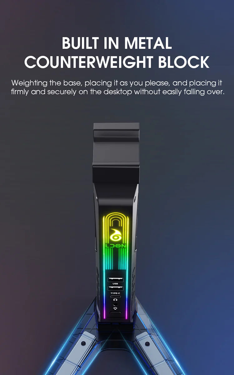 RGB Gaming Headset Stand with Sound-Activated Lights, 11 Modes LED USB Charging Dock, Headphone Holder for PC Gamer