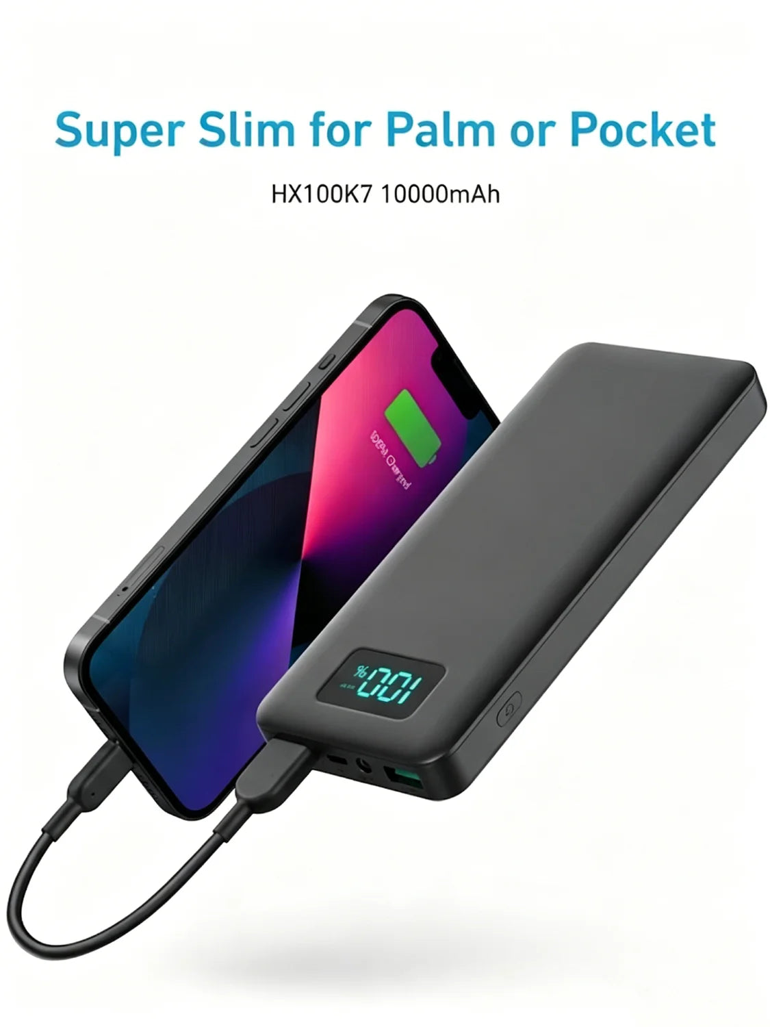 10000mAh Ultra Slim Portable Charger USB C with LED Flashlight 18W Fast Charge Type C Power Bank for Samsung Galaxy S26 S25 Ultra S24 Google Pixel iPhone 17 16 15 14 plus