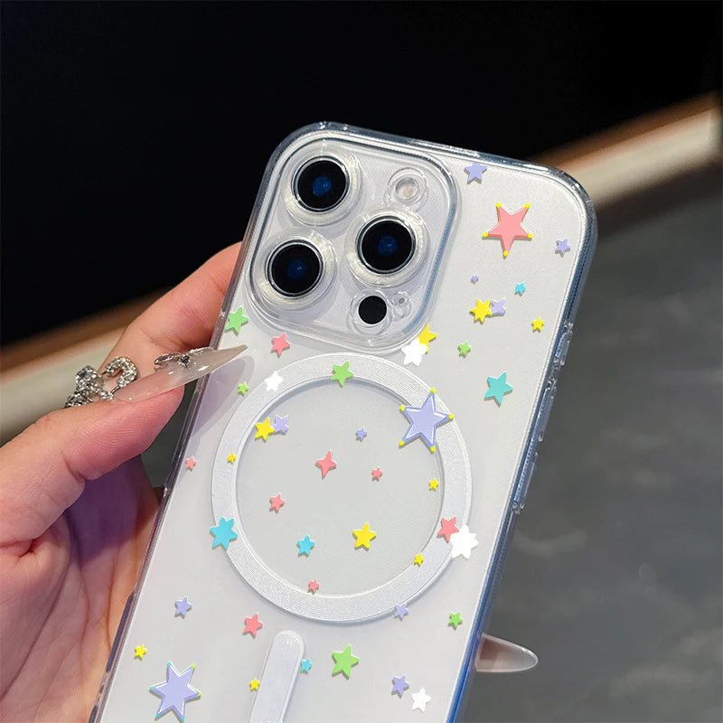Colored stars,transparent magnet Case For  IPhone 17 promax 17 air 16 15 14 13 12 11 Pro Max 16 15 Plus X XS.Soft TPU,shockproof