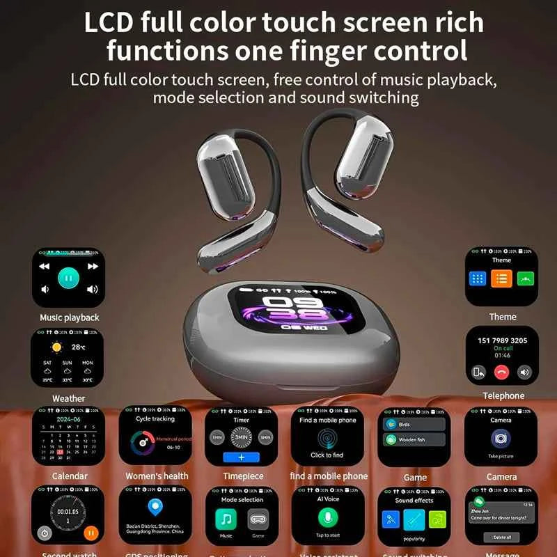 UYUXIO AI Translating Earphone OWS Real Time Translation Earbuds with 144 Languages Ear Buds with LCD Touch Screen Headphone