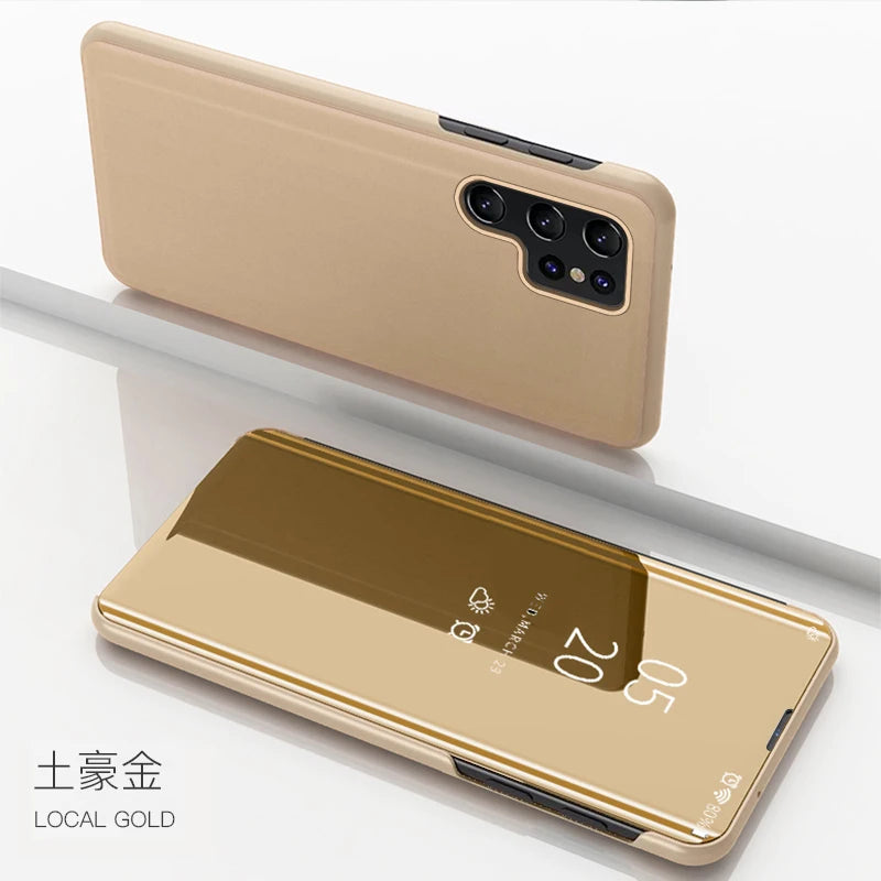 For Samsung Galaxy S24 Ultra 5G Case View Mirror Flip Stand Phone Case For Samsung S24 + Plus S 24 Ultra Shockproof Back Cover