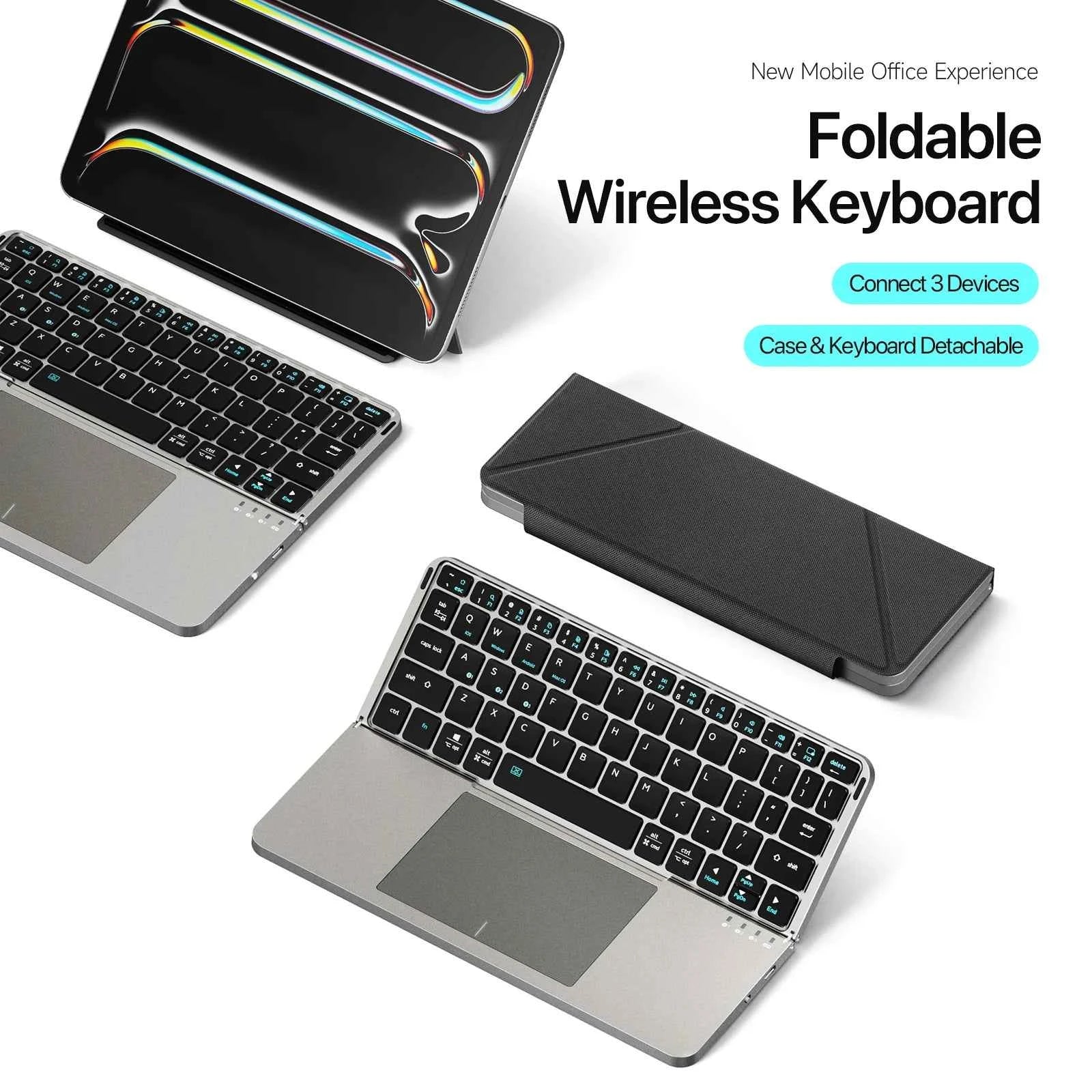 DUX DUCIS Foldable Bluetooth 5.0 Keyboard with Touchpad & Phone Holder For Phones Tablets PC iOS Android Windows Mac
