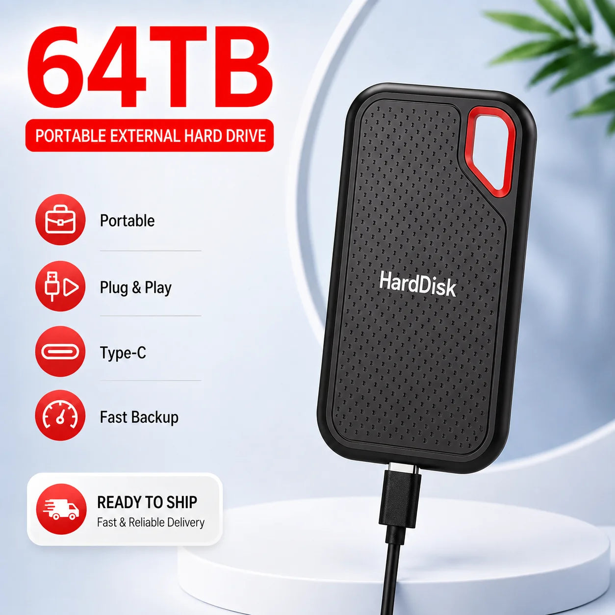 External Portable SSD 1TB Solid State Hard Drive 2TB Reliable Data Storage Disk for  PC/Mac/Phone
